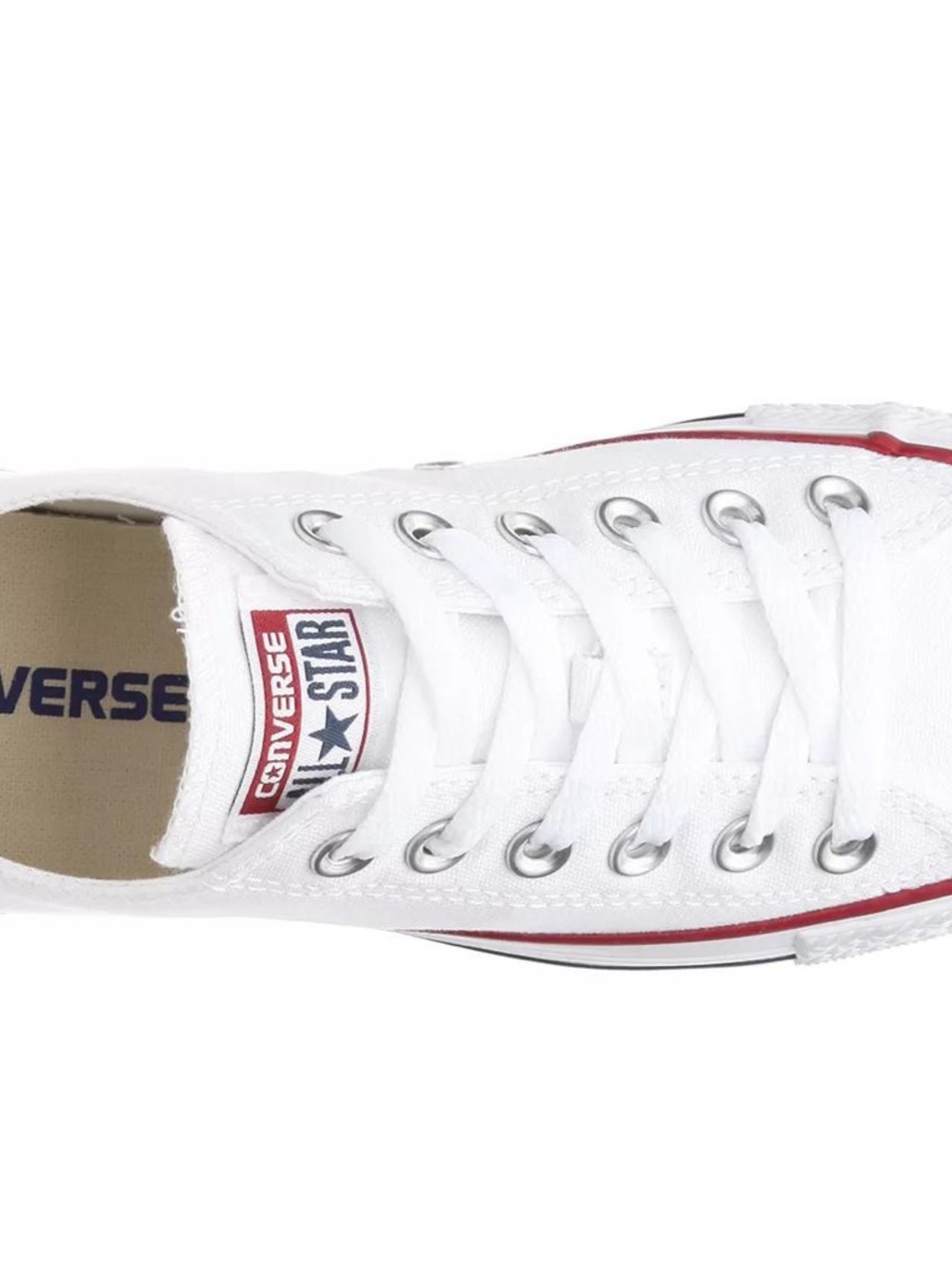 Converse Chuck Taylor Low Top Sneakers - White with Red & Navy Trim Size 8 NWB - Picture 2 of 4